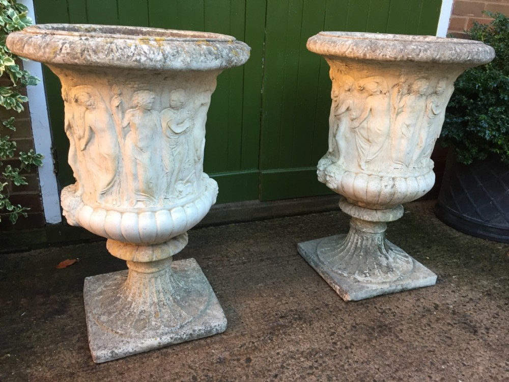 large pair of early c20th composition classical terracegarden vases of campana form and copies of the antique gaeta vase