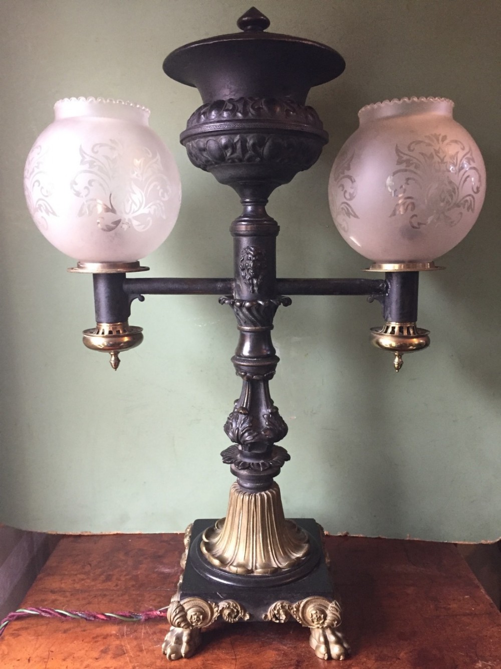 early c19th george iv period bronze and giltbronze twinbranch colza lamp