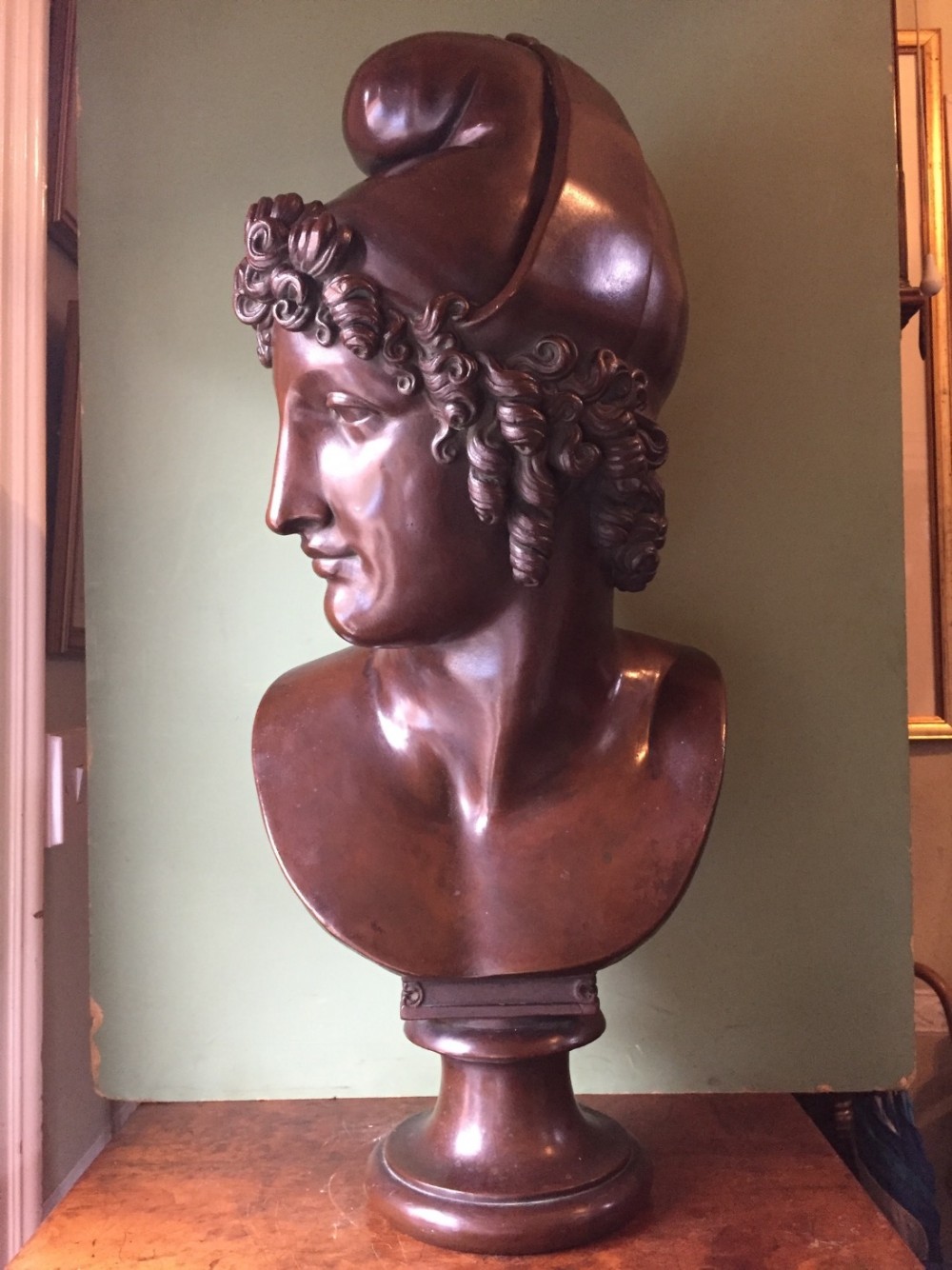 large late c19th bronzed metal bust of paris after antonio canova