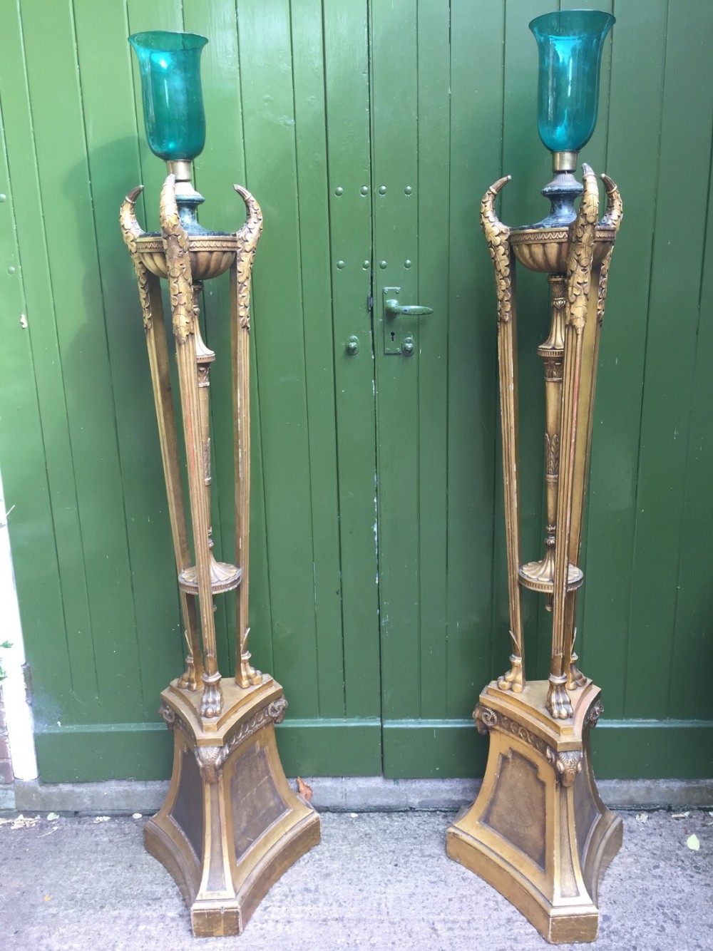 impressive pair of early c20th giltwood floorstanding candlelamps or torcheres in the c18th neoclassical adam style