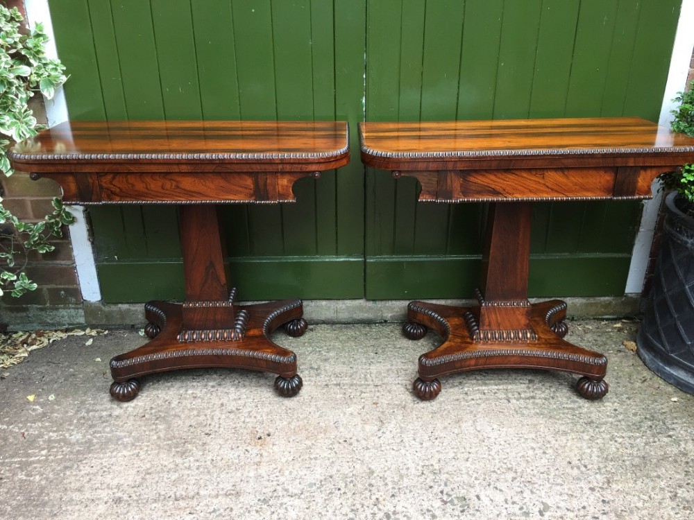 fine pair of early c19th george iv period rosewood foldover card tables in the manner of gillows of lancaster