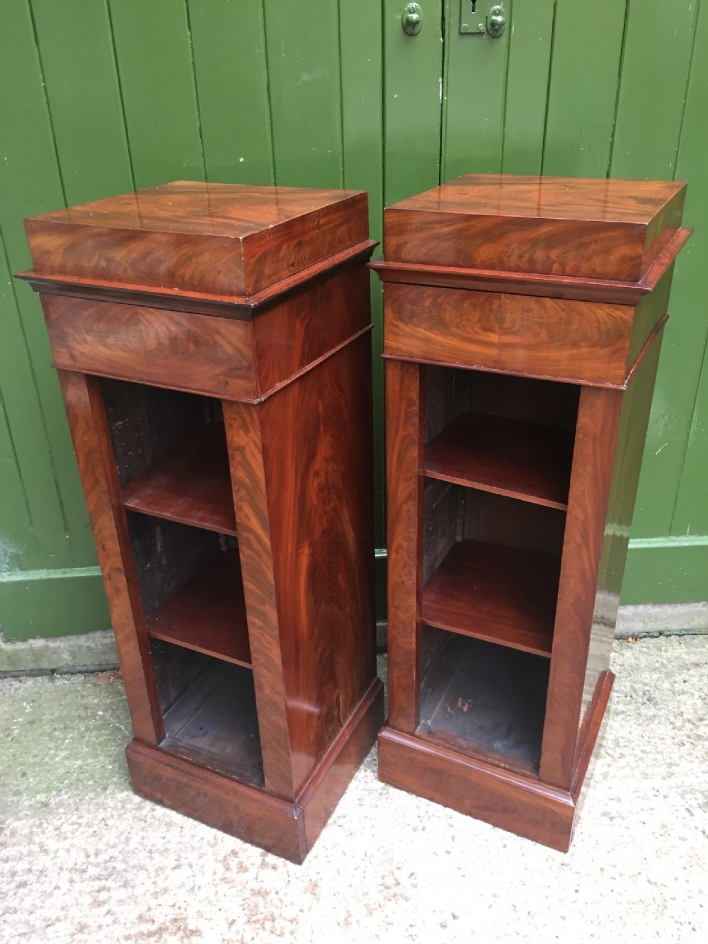 smart pair of early c19th french mahogany pedestal bookcases or side cabinets