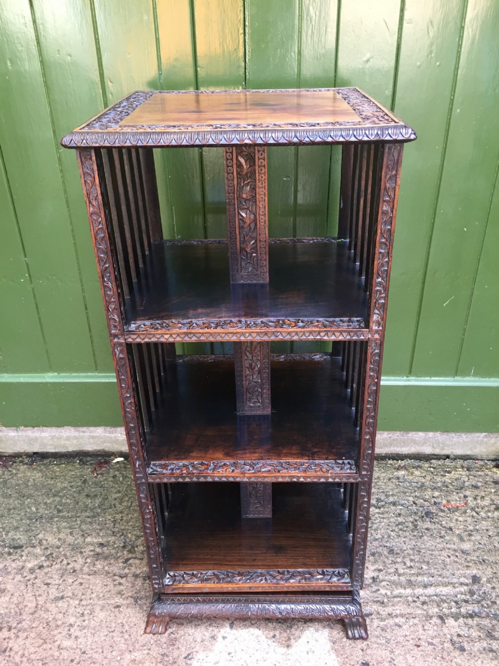 late c19th angloindian carved padouk revolving bookcase