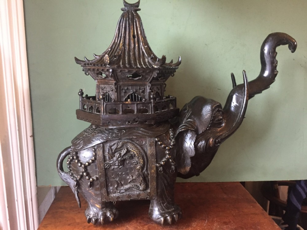 impressive late c19th chinese bronze incense burner modelled as an elephant