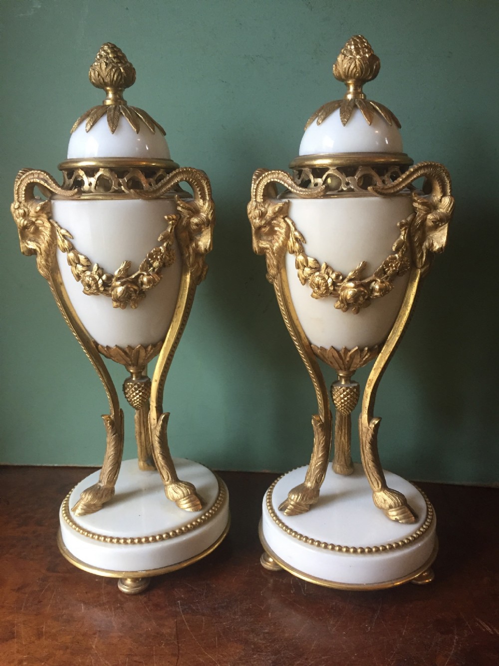 pair of late c19th early c20th french white marble and ormolu bronze mounted vases in the neoclassical style