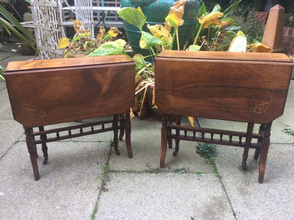 matched 'pair' of late c19th victorian period miniature inlaid rosewood dropleaf sutherland tables