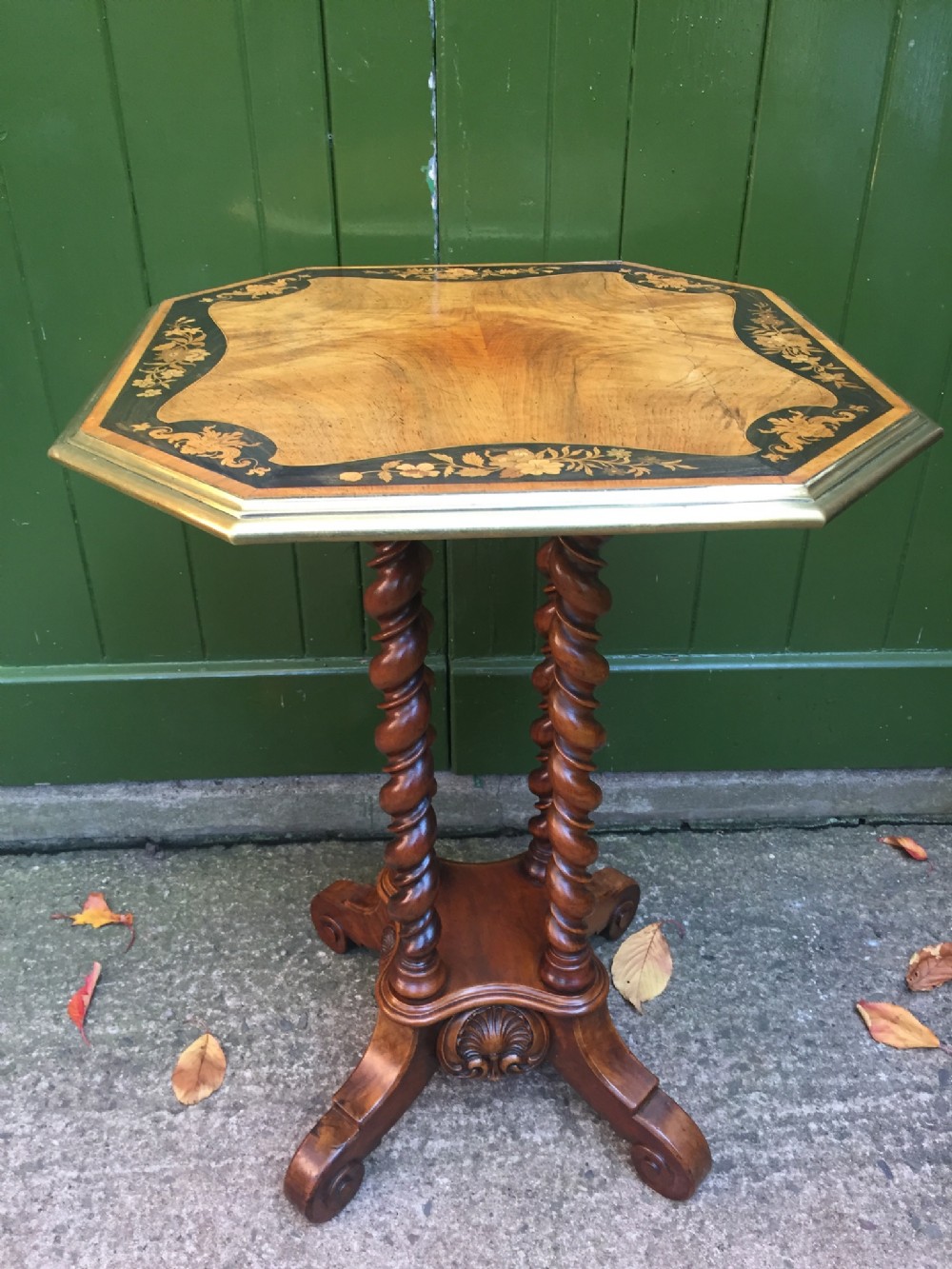 mid c19th walnut and marquetry inlaid occasional or lamp table