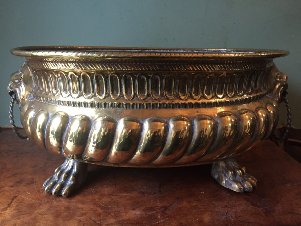 c18th dutch or flemish oval brass jardiniere or wine cooler