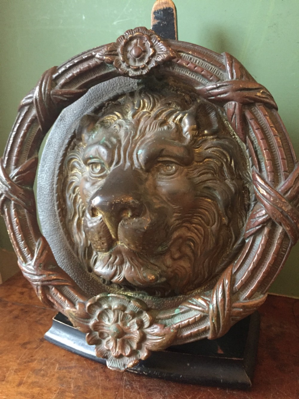 large early c20th bronze lion's mask door knocker
