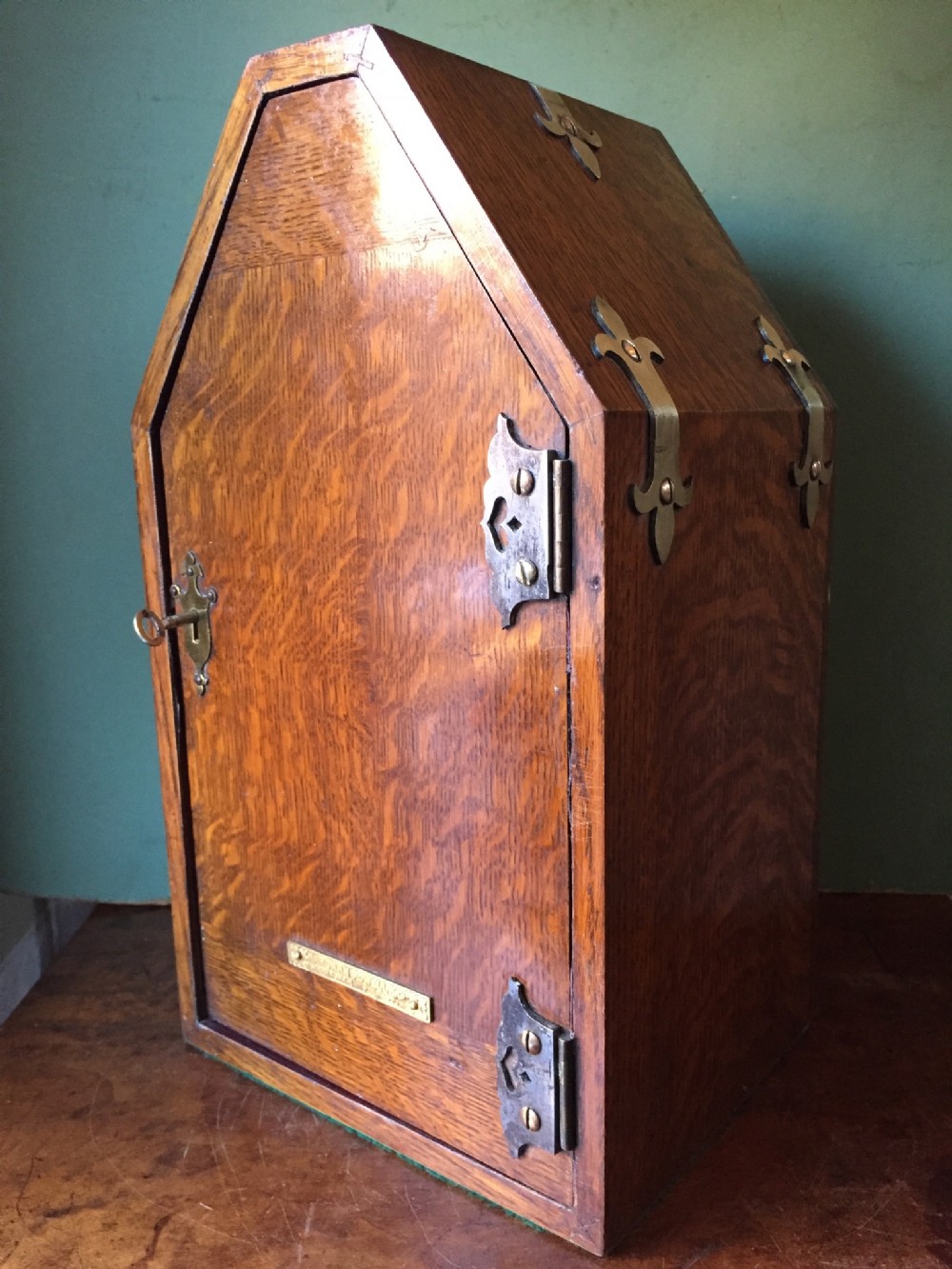 late c19th gothic design 'countryhouse' type oak posting or letterbox by hardman powelland company