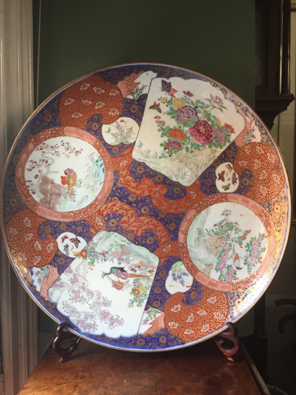 magnificent exhibition quality c19th meiji period japanese porcelain charger of impressive large scale decorated in the imari palette