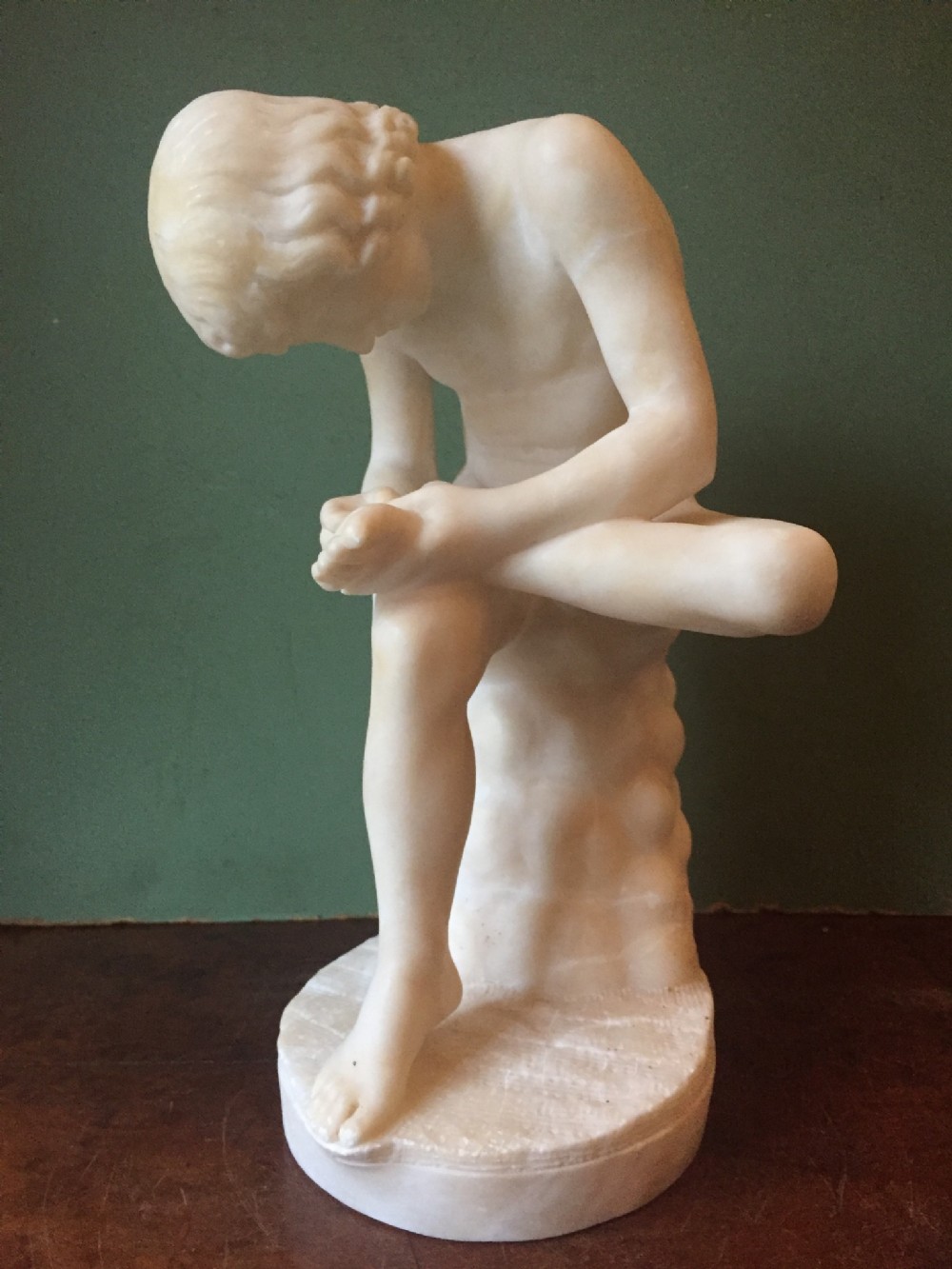 late c19th italian carved alabaster reduction 'grand tour' souvenir after the antique of spinario or 'the thornpuller' signed by pietro bazzanti florence