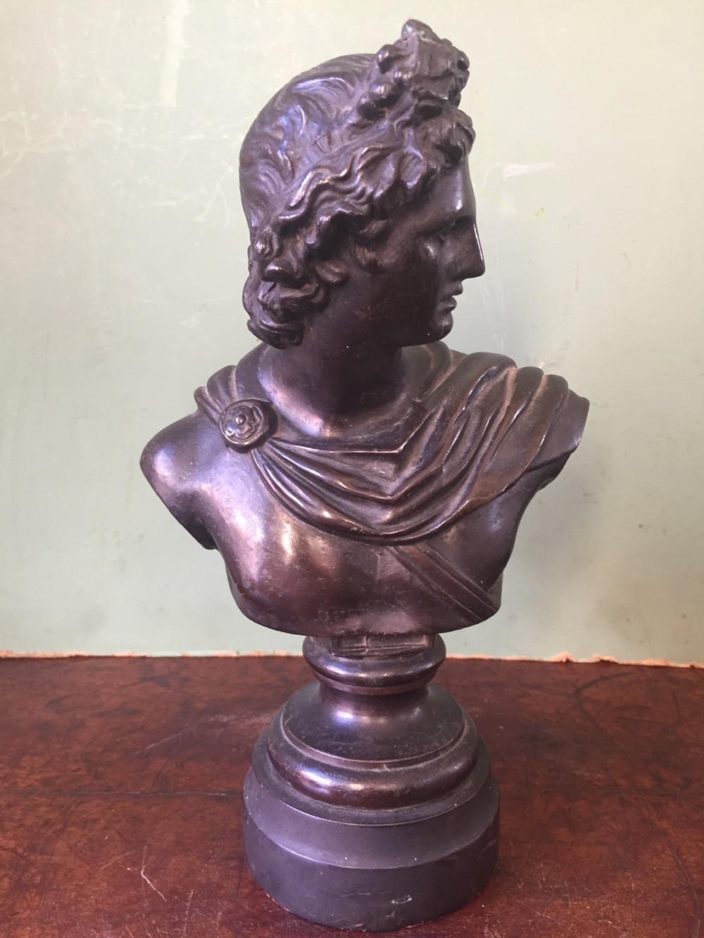 late c19th bronzed spelter metal desktop bust study of apollo belvedere