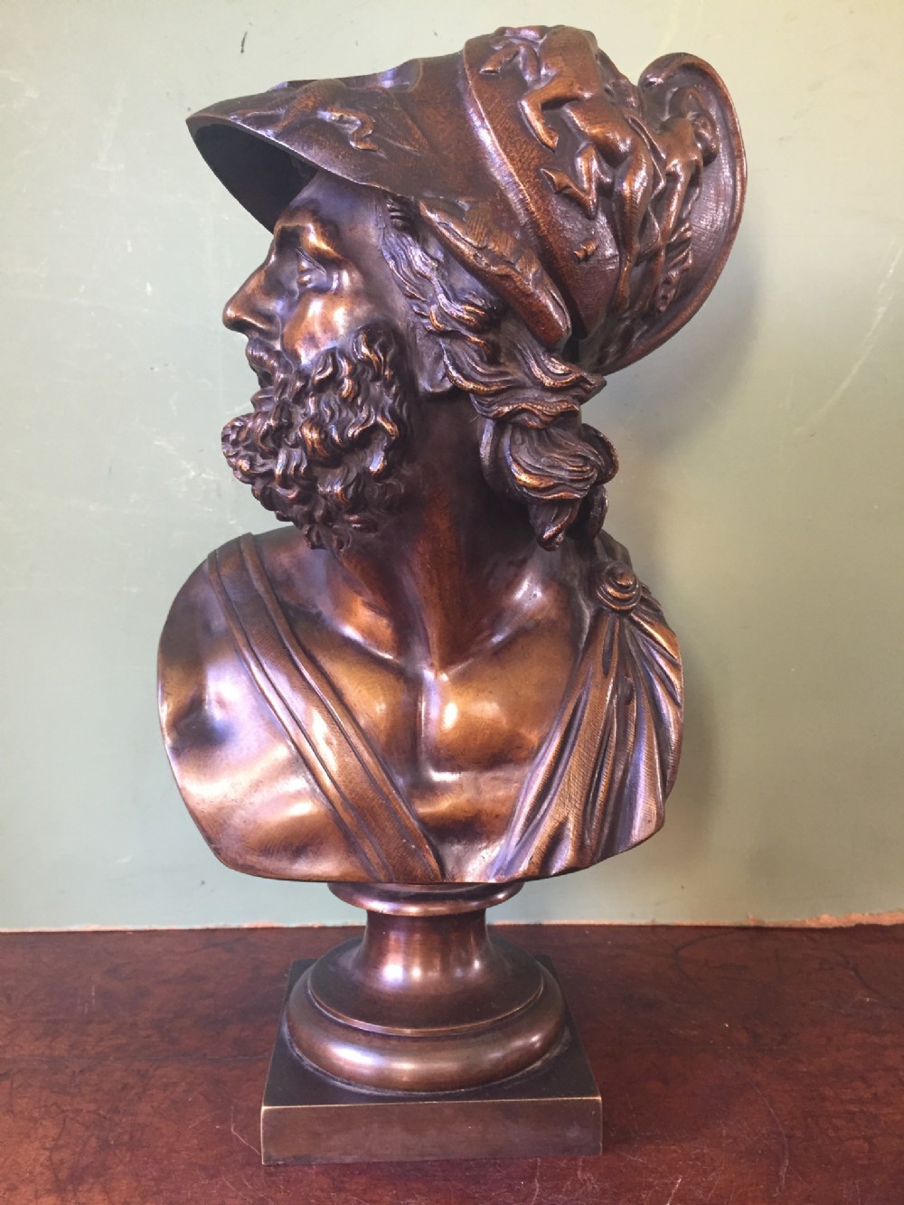 late c19th 'grand tour' souvenir bronze bust study of the mythological greek hero ajax