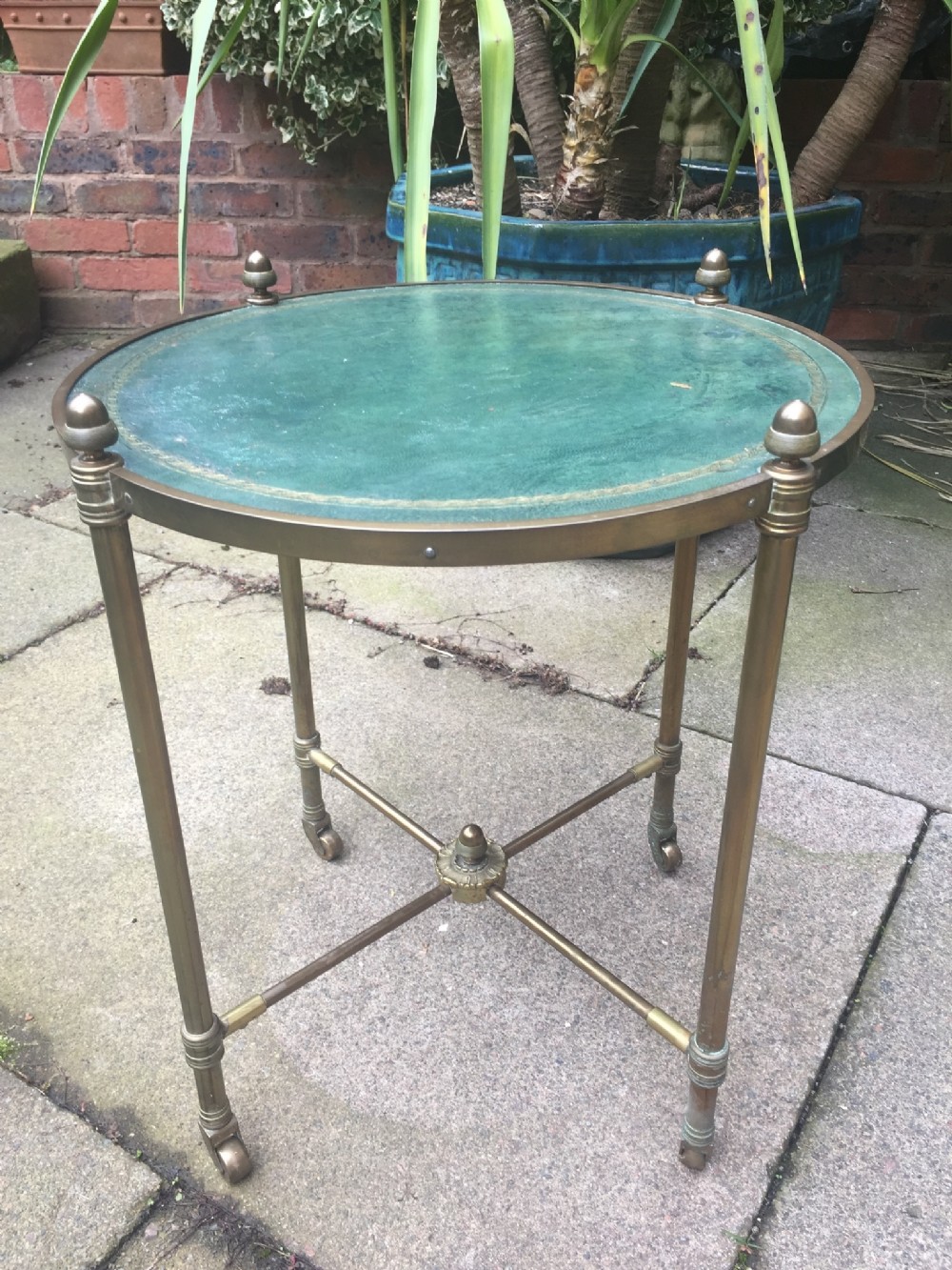 early c20th brassframed and leathertop circular occasional or lamp table