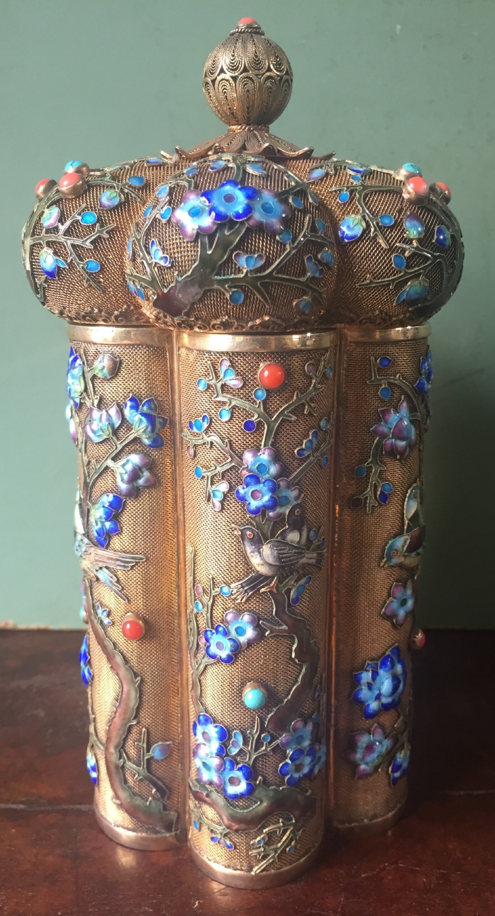 fine quality early c20th chinese silvergilt and enamel decorated caddy or casket
