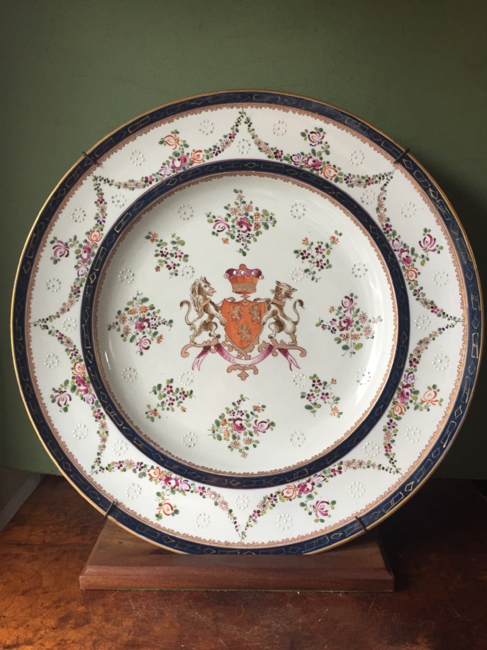large mid c19th armorial porcelain dish by samson of paris in the c18th chinese export style