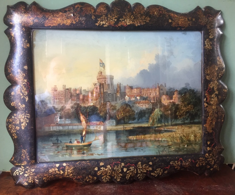 mid c19th victorian period reverseglass painted and pearl patent painting by thomas lane of windsor castle
