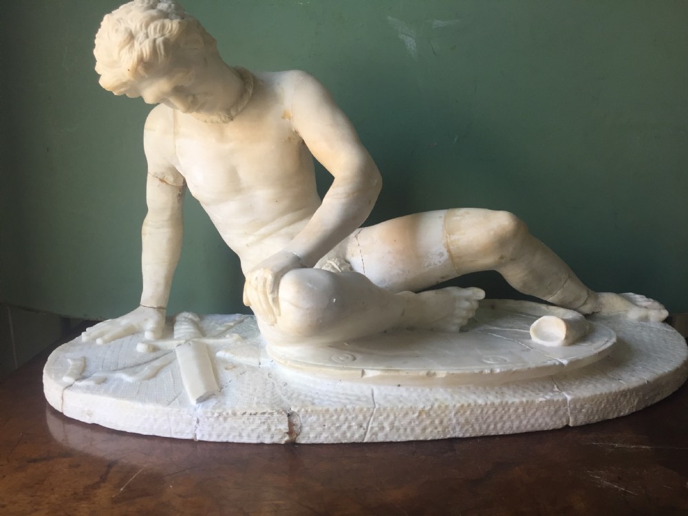 late c19th italian carved alabaster grand tour souvenir sculpture after the antique the dying gaul in as found countryhouse condition