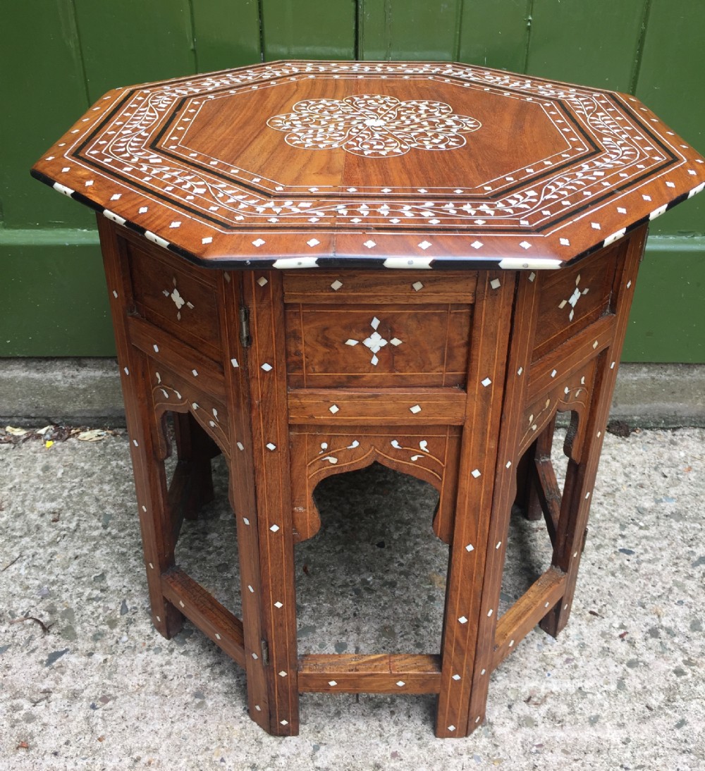 late c19th angloindian hoshiarpur ivory inlaid octagonal shisham table