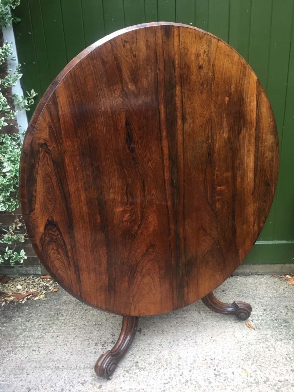 mid c19th victorian period figured rosewood circular centre or breakfast table on cabriole support base