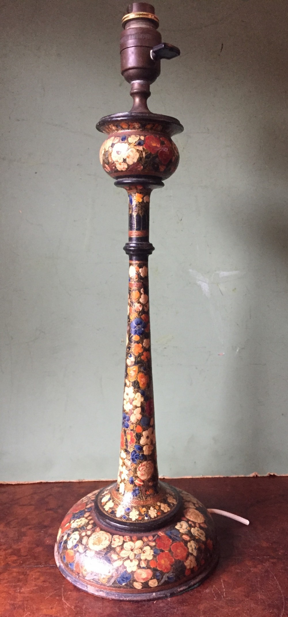 late c19th indian kashmiri papiermch lamp base of elegant proportions