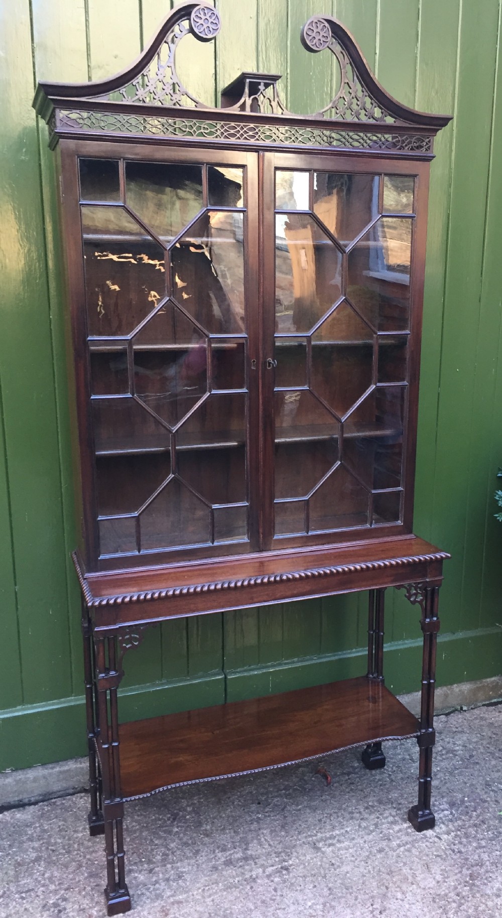 late c19th chippendale revival mahogany astragal glazed cabinetonstand