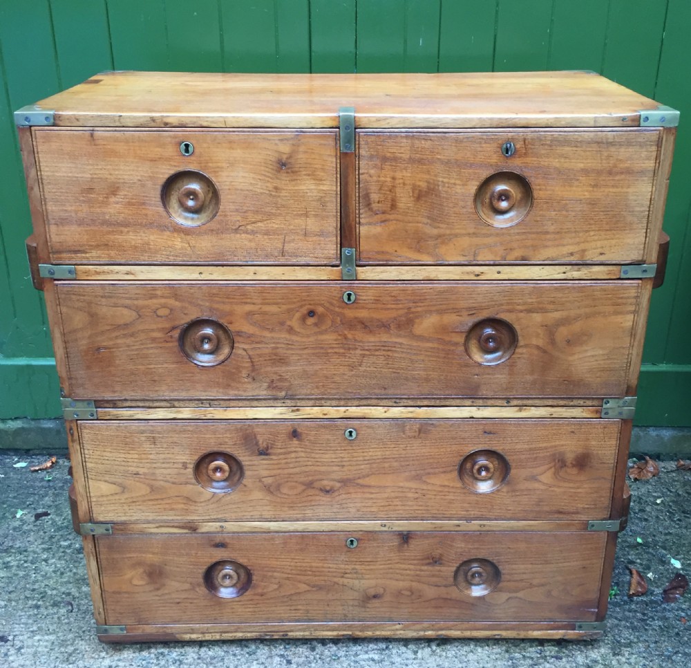 c19th naval officer's brassbound teak 2part campaign chest of drawers