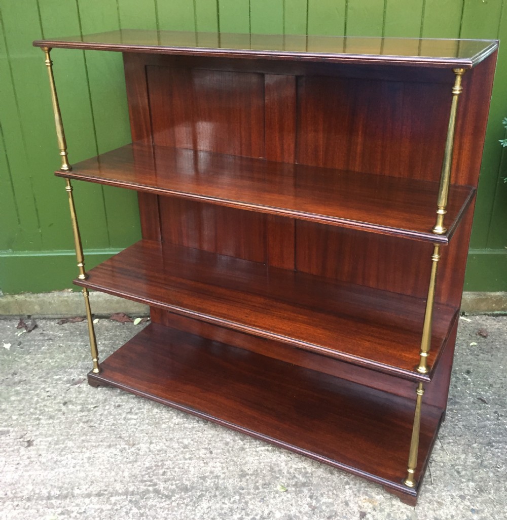 late c19th mahogany and brass column support 3tier open bookshelves or display stand