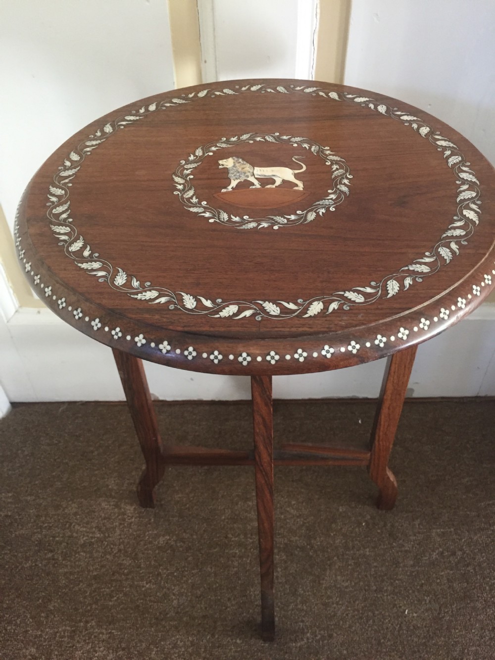 early c20th indian ivory inlaid rosewood occasional table