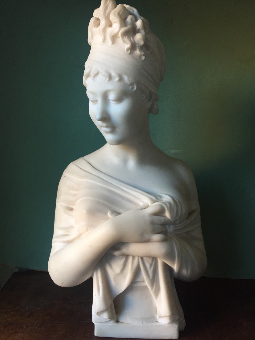 c19th french carved marble bust of madame juliette recamier after the original study by joseph chinard