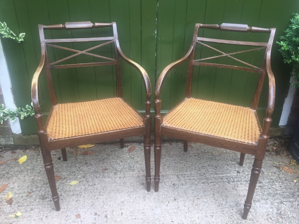 pair of early c19th regency armchairs with 'faux rosewood ' painted decoration