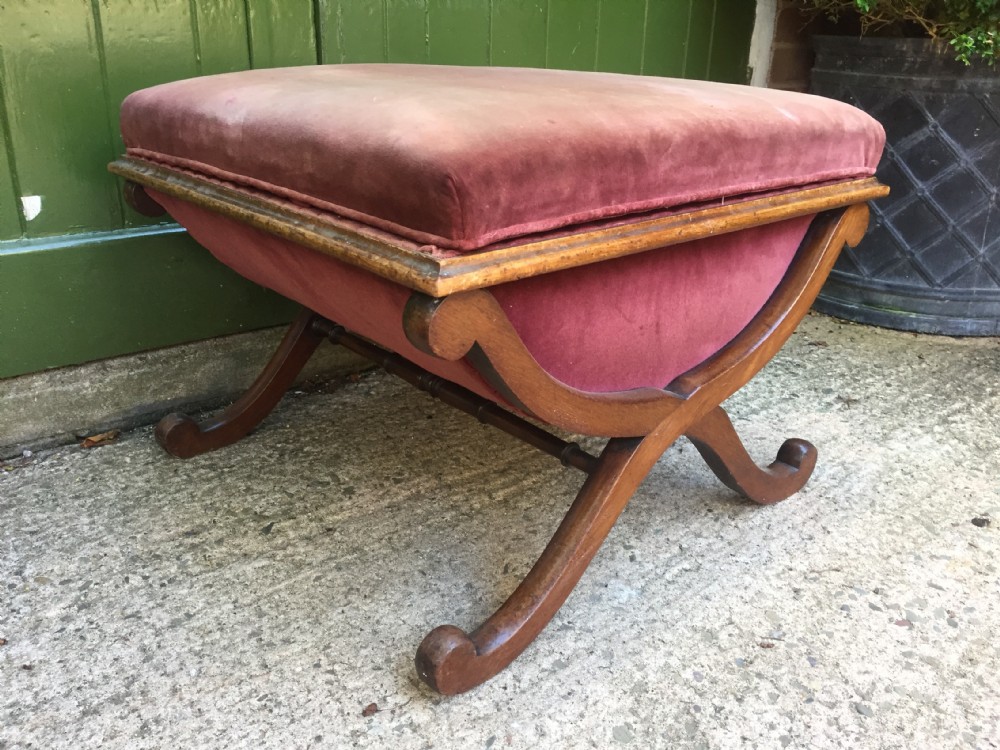 early c19th regency period xframe mahogany dressing stool ottoman of unusual form