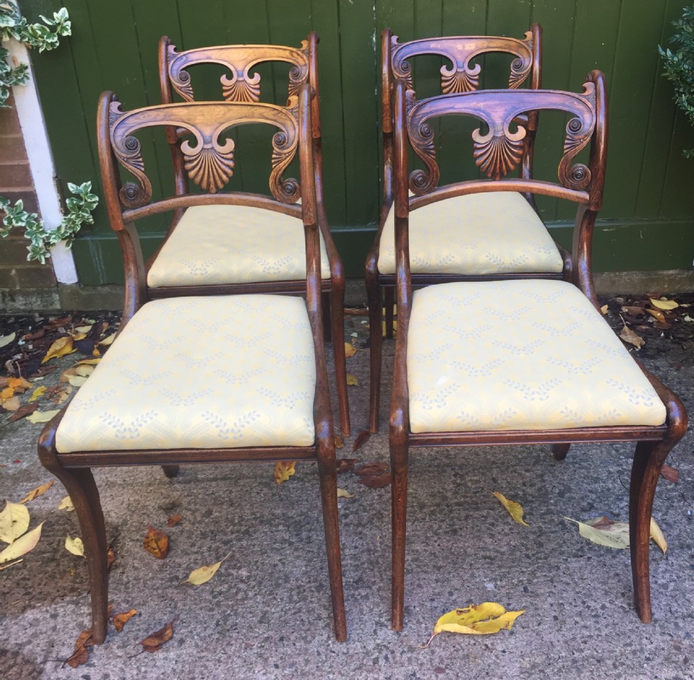 set of 4 early c19th regency period 'greek revival ' dining or side chairs in original simulatedfaux rosewood finish