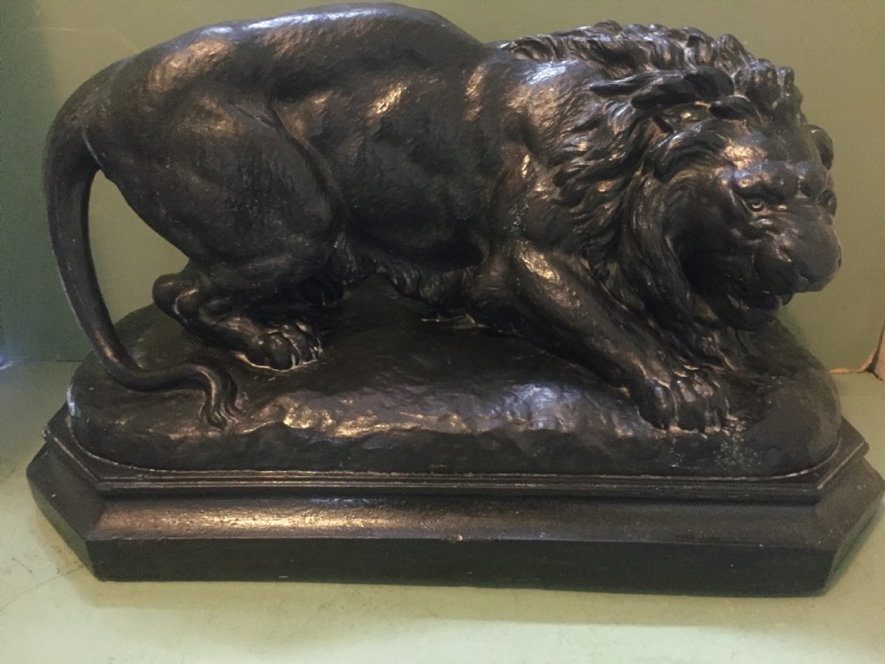 large c19th 'bronzed' plaster study of a lion after antoinefelix bour
