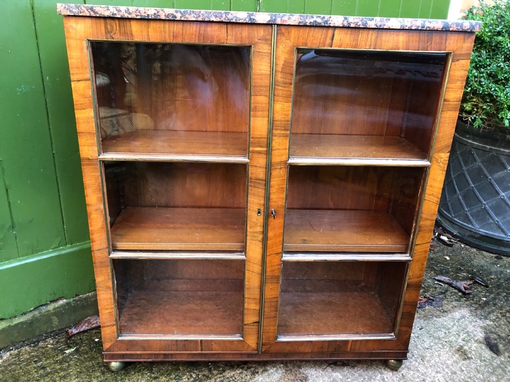 early c19th regency period rosewood and mahogany glazed dwarf bookcase cabinet