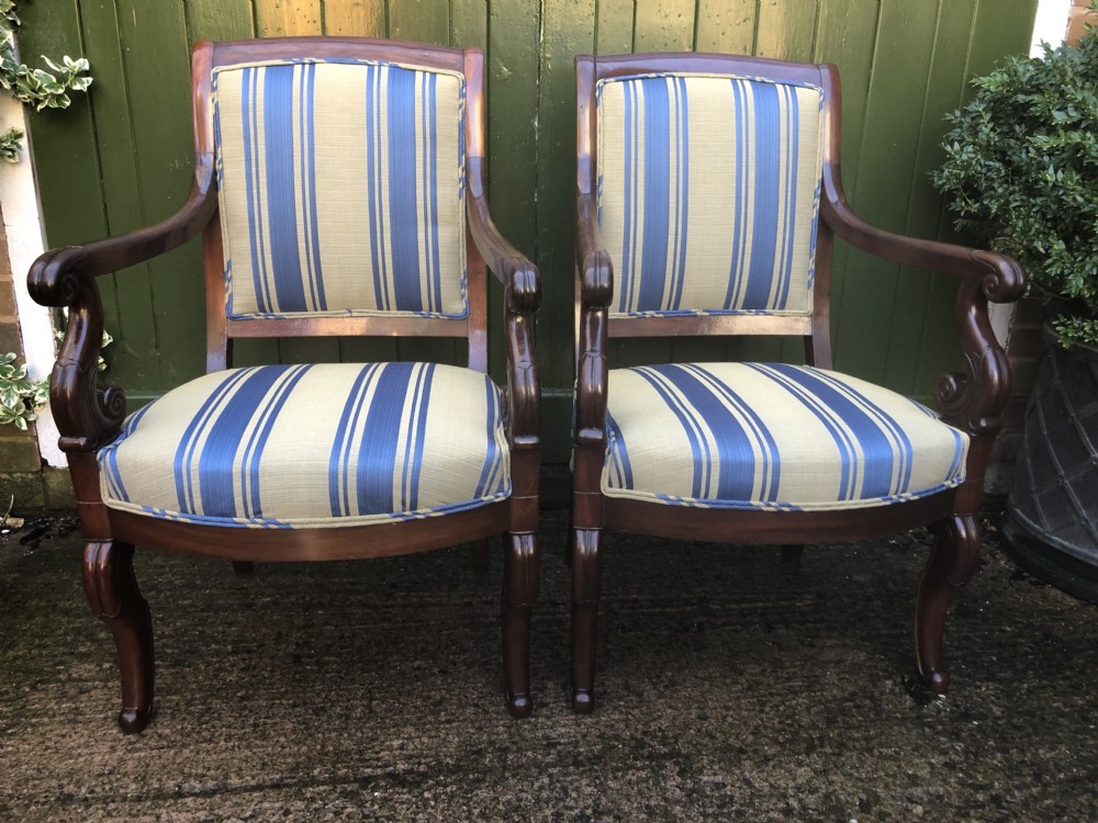 pair of early c19th french charles x period mahoganyframed salon armchairs