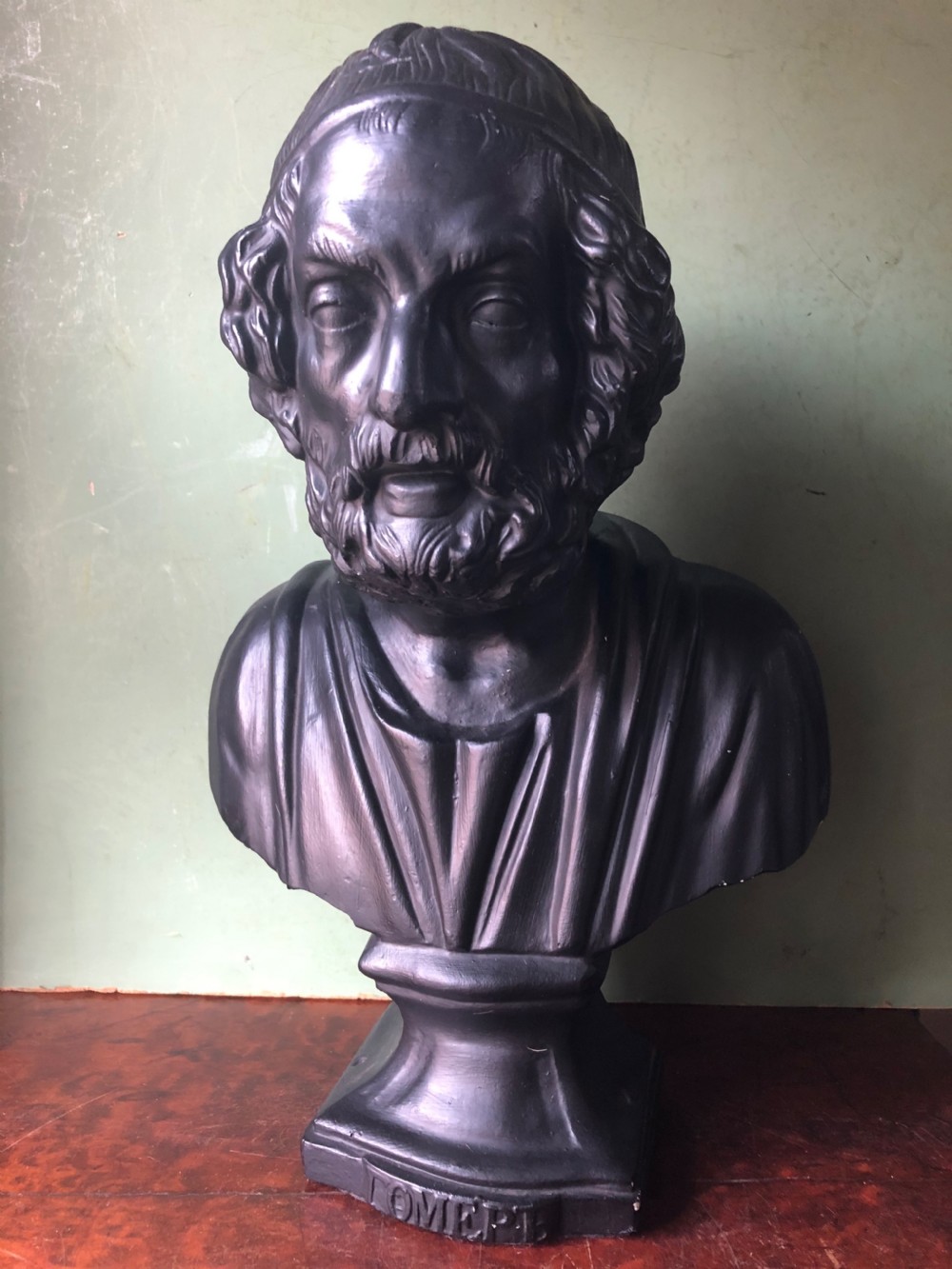 late c19th patinated plaster library portrait bust study of the greek classical poet homer