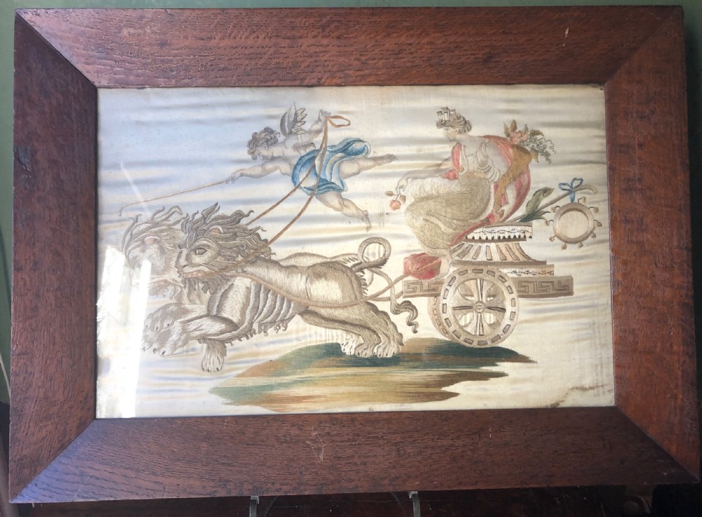 early c19th regency period silkwork picture of neoclassical design probably depicting brittania