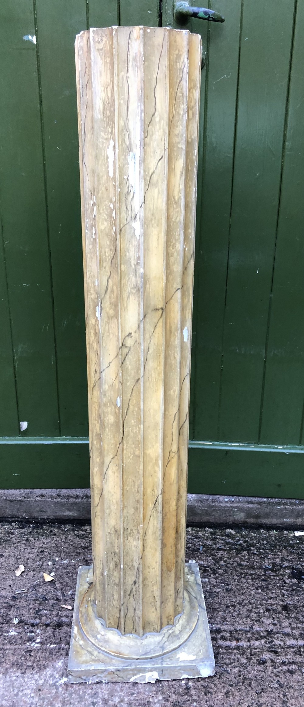 late c19th simulated faux marble decorated classical fluted plaster sculpture display column or pillar