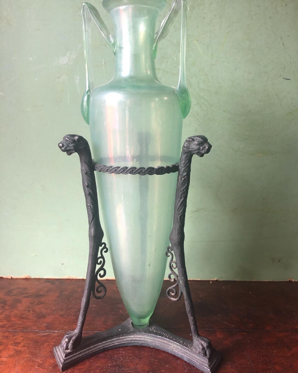 late c19th italian grand tour souvenir bronze tripod athenienne with glass amphora after the antique