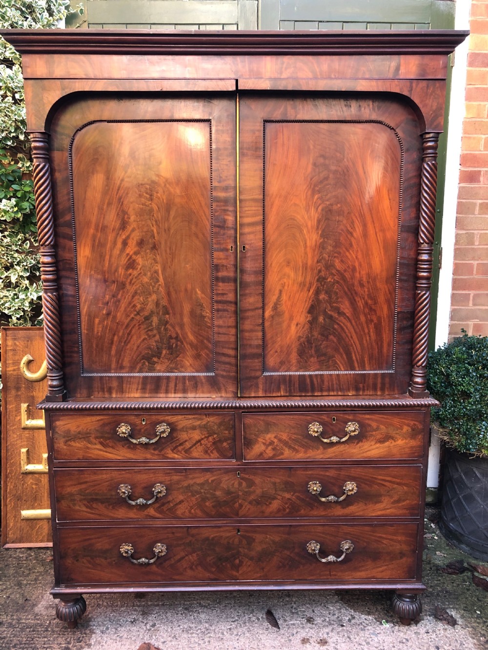 magnificent early c19th william iv period irish mahogany linen press