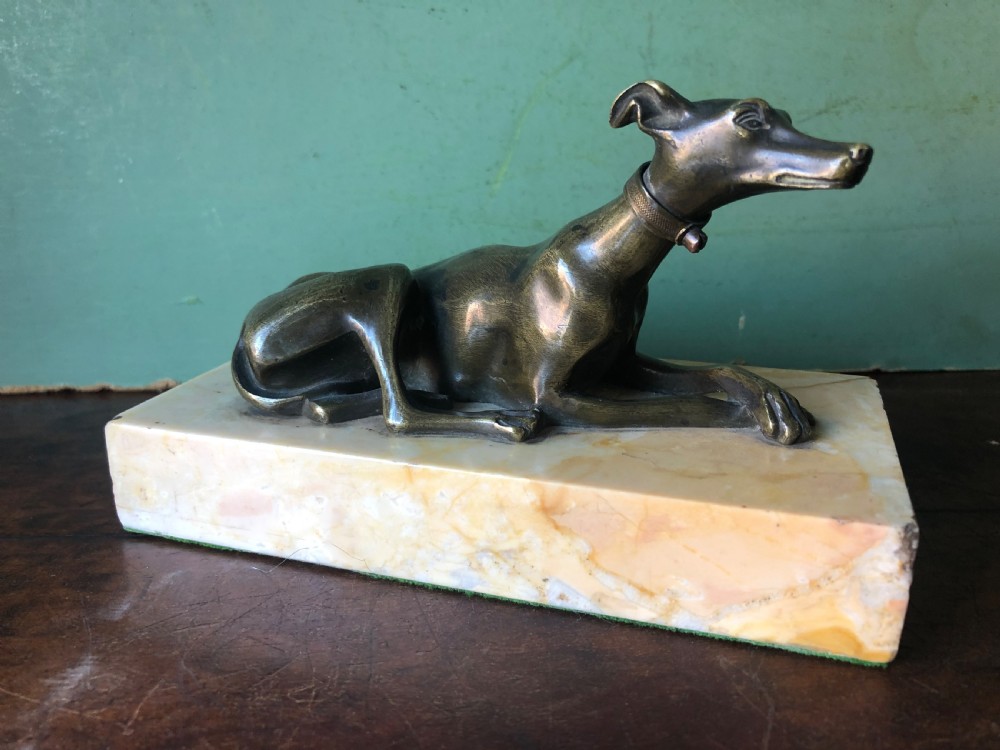 early c19th regency period bronze greyhound sculpture on original marble plinth base