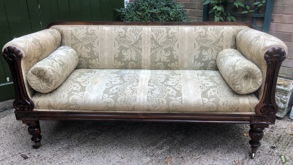 early c19th william iv period carved rosewood framed sofa of practical scale and proportions