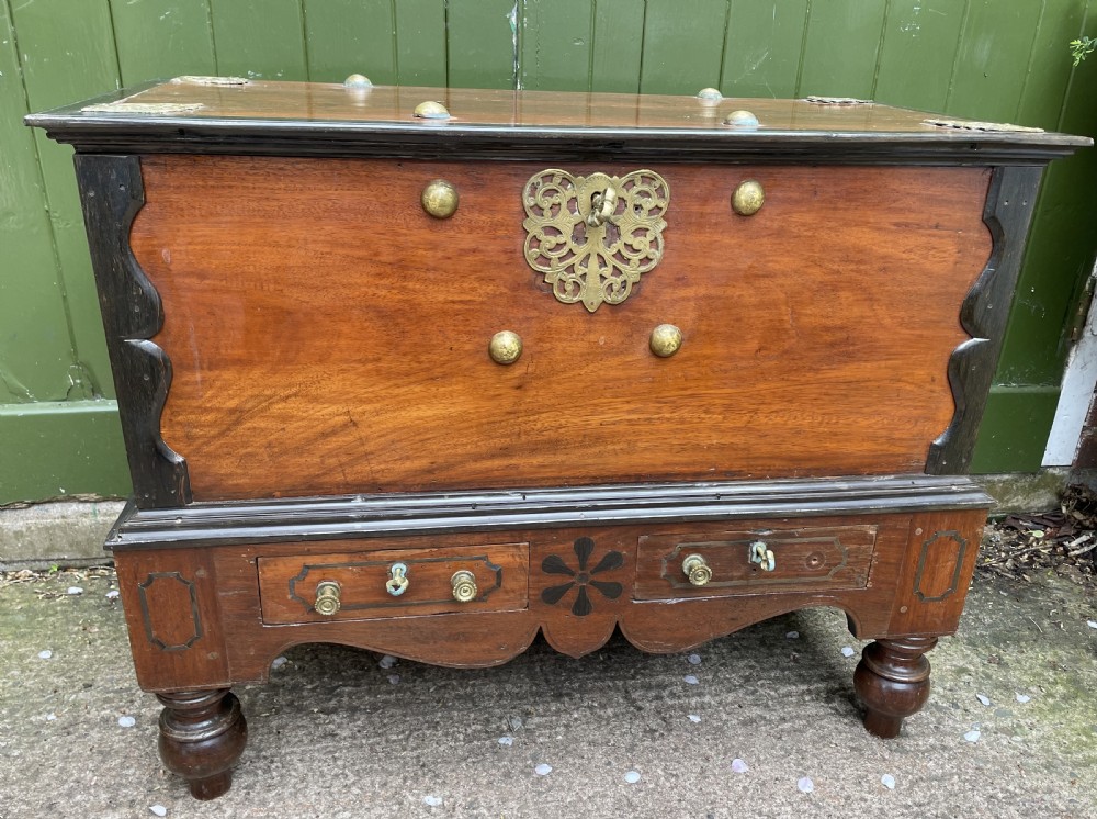 c19th dutch colonial teak and ebony brassmounted chest or trunk on stand