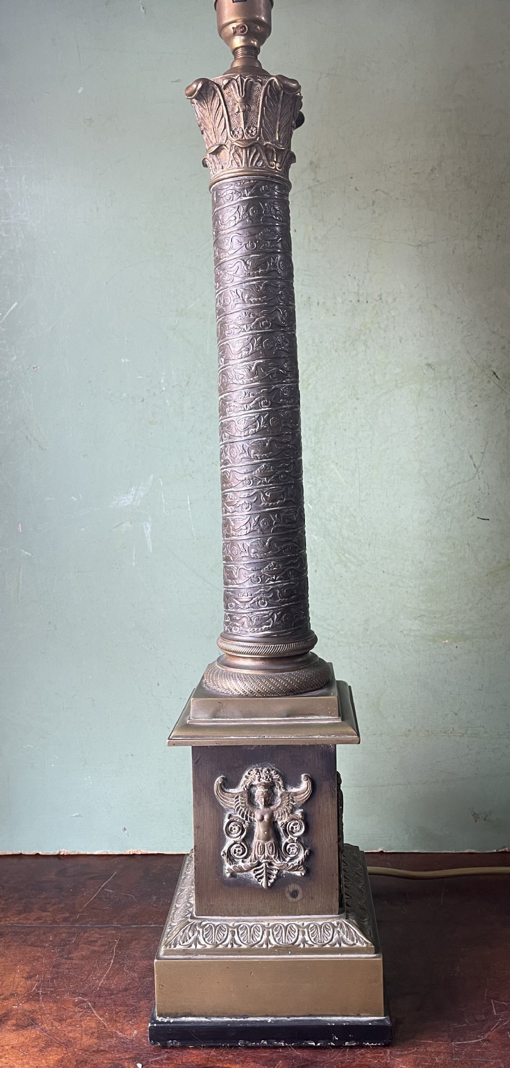 early c19th patinated brass classical column table lamp