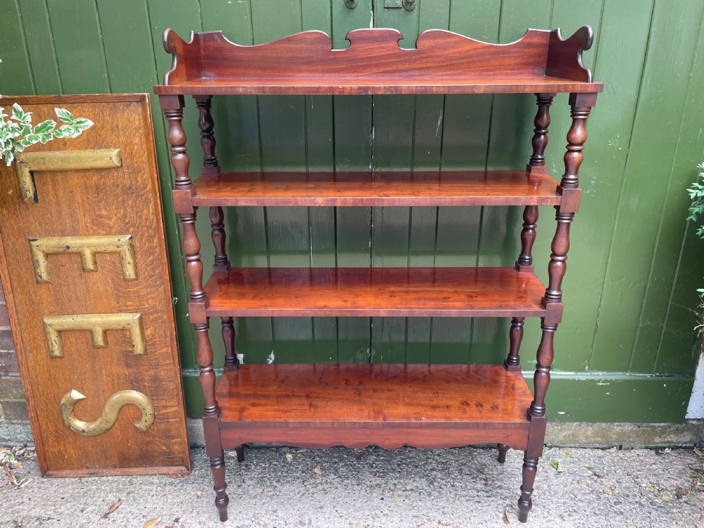 elegant set of early c19th regency period 4tier mahogany open book or display shelves