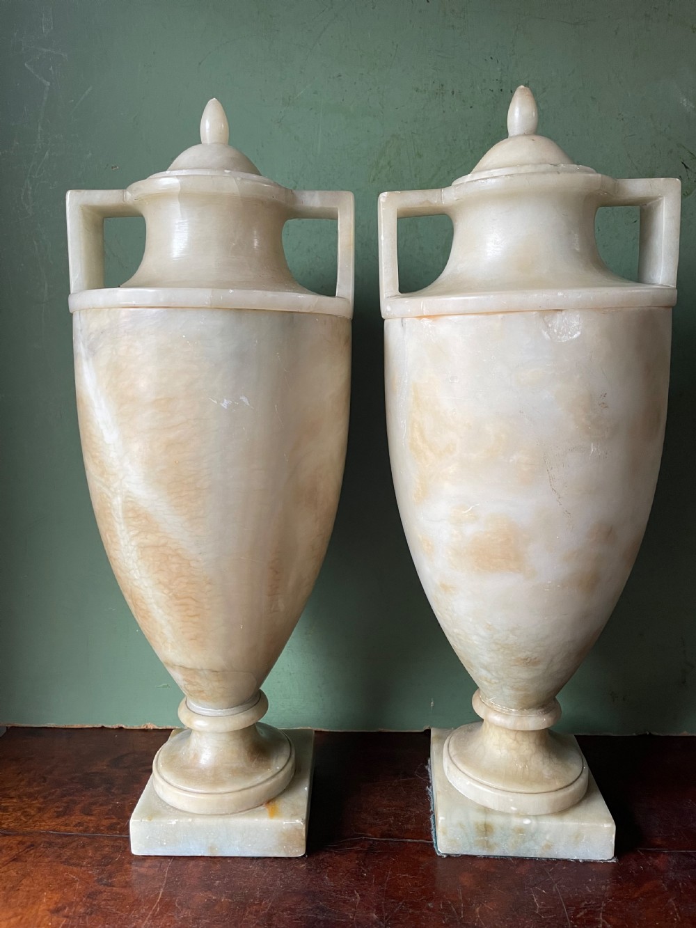 pair of early c19th italian grand tour souvenir alabaster classical design vases