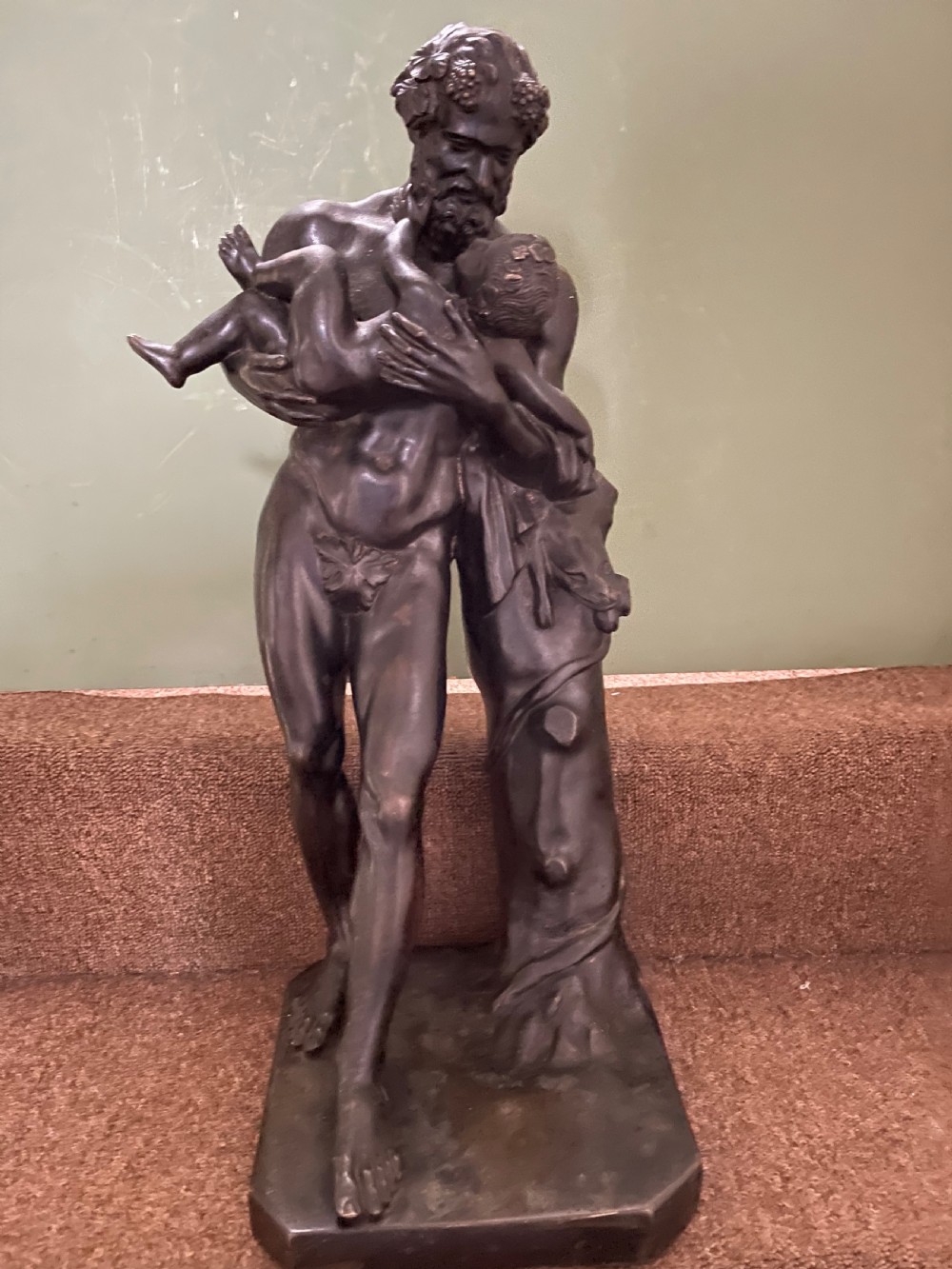 large mid c19th italian grand tour souvenir bronze sculpture after the antique of silenus and the infant bacchus