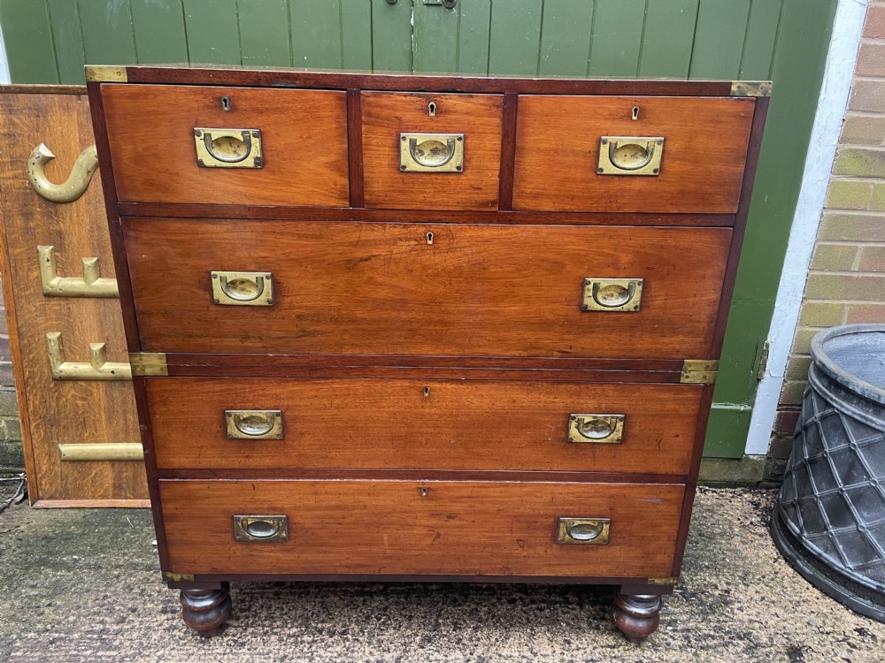 mid c19th brassbound mahogany military officers campaign chest of drawers
